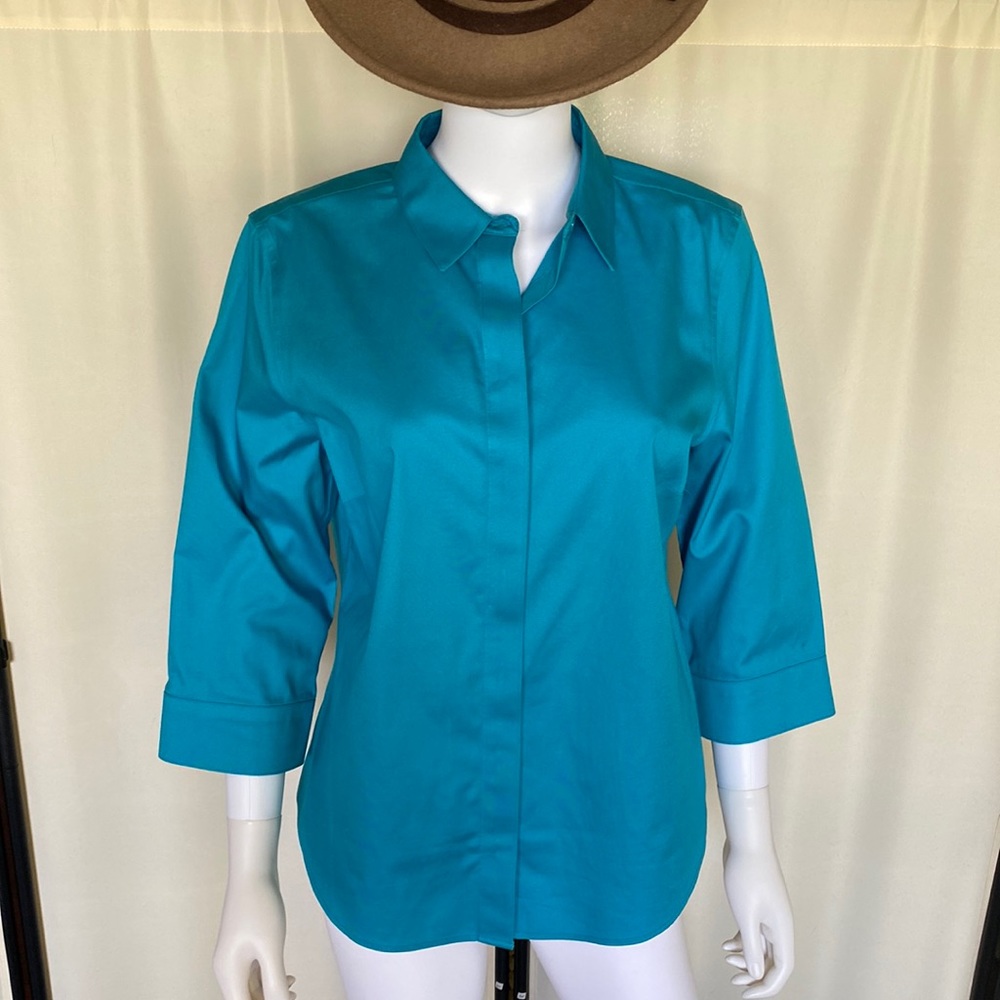 CHICO’S Sz 1 Turquoise ladies button up top